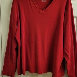 Women's Red V-Neck Long Sleeved Top XXL